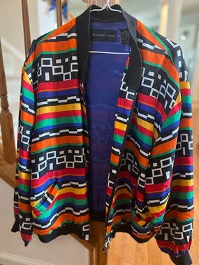 august silk Rainbow Striped Geometric Bomber Jacket